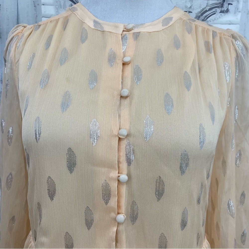 A Loves A Size Small Peach Silver Half Button Babydoll Mini Dress Long Sleeve - Picture 14 of 16